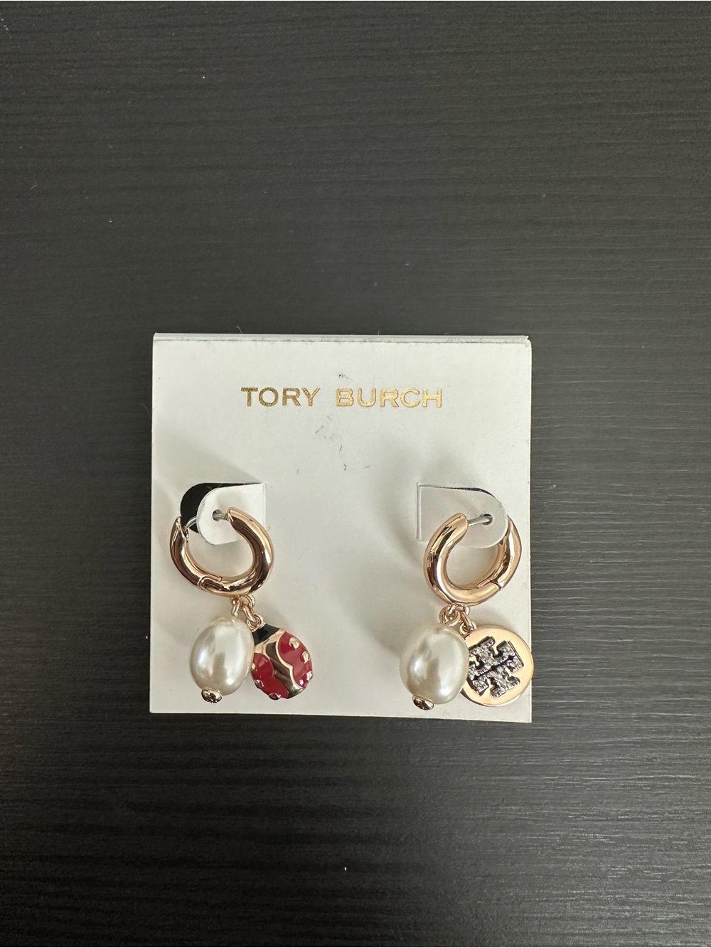 NWT Tory Burch Charm Hoop Earrings - Tory Gold / Pearl / Multi